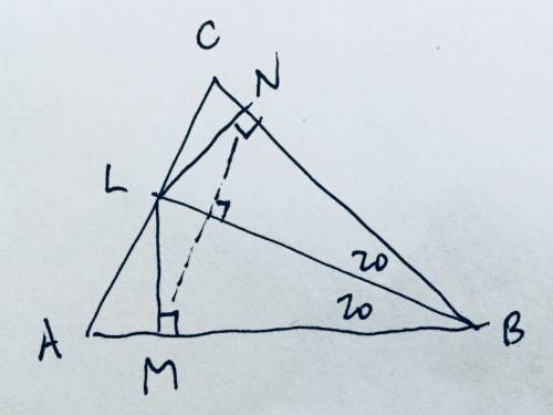 In △abc, m∠abc=40°, bl (l∈ ac ) is the angle bisector of ∠b. point m∈ ab so that lm ⊥ ab and n∈ bc s