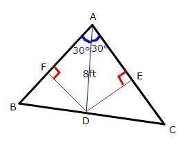 In △abc, m∠cab = 60° and ad is angle bisector with d∈ bc and ad=8ft. find the distances from d to th