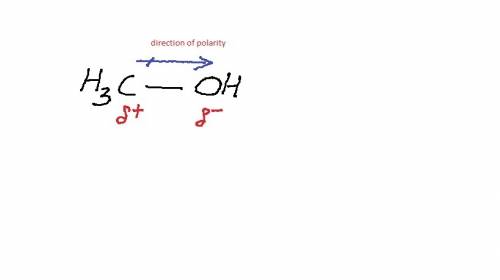 What is the direction of the polarity of the indicated bond in h3c−oh marked by δ+ and δ−?