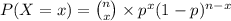 P(X=x) = \binom{n}{x}\times p^{x}(1-p)^{n-x}
