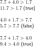7.7+4.01.7\\11.71.7\ \textsf{(true)}\\\\4.0+1.77.7\\5.77.7\ \textsf{(false)}\\\\7.7+1.74.0\\9.44.0\ \textsf{(true)}