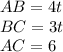 AB=4t\\&#10;BC=3t\\&#10;AC=6