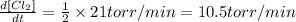 \frac{d[Cl_2]}{dt}=\frac{1}{2}\times 21torr/min=10.5torr/min