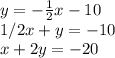 y=-\frac{1}{2} x-10\\1/2x+y=-10\\x+2y=-20