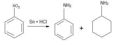 Aniline is produced by the hydrogenation of nitrobenzene. a small amount of cyclo-hexylamine is prod