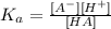 K_a= \frac{[A^-][H^+]}{[HA]}