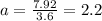 a = \frac{7.92}{3.6}=2.2
