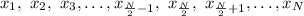 x_1,\ x_2,\ x_3,\ldots,x_{\frac{N}{2}-1},\ x_{\frac{N}{2}},\ x_{\frac{N}{2}+1},\ldots, x_N