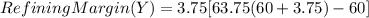 Refining Margin (Y) = 3.75 [63.75 (60+3.75) - 60]