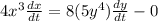 4x^3\frac{dx}{dt}=8(5y^4)\frac{dy}{dt}-0
