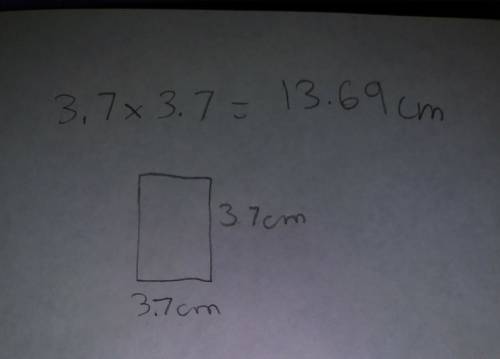 Asquare piece of fabric has sides length 3.7 cm what’s the area?