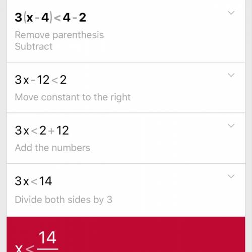 3(x-4)< (4-2) what is the answer