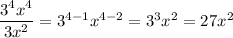 \dfrac{3^4x^4}{3x^2} = 3^{4 - 1}x^{4 - 2} = 3^3x^2 = 27x^2
