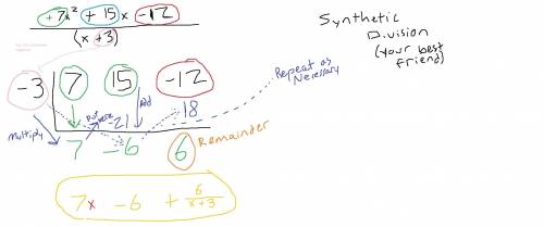 What is the remainder when the polynomial 7x^2+15x−12 is divided by x + 3?