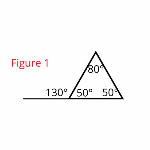 An exterior angle of an isosceles triangle has measure 130°. find two possible sets of measures for