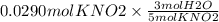 0.0290 mol KNO2\times \frac{3 mol H2O}{5 mol KNO2}