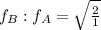 f_{B}: f_{A} = \sqrt{\frac{2}{1}}