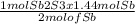 \frac{1 mol Sb2S3 x 1.44 mol Sb}{2 mol of Sb}