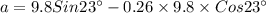 a = 9.8 Sin 23^{\circ} - 0.26\times 9.8\times Cos23^{\circ}