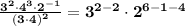 \mathbf{\frac{3^2 \cdot 4^3 \cdot 2^{-1}}{(3\cdot 4)^2} = 3^{2-2} \cdot 2^{6-1-4}}