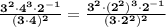 \mathbf{\frac{3^2 \cdot 4^3 \cdot 2^{-1}}{(3\cdot 4)^2} = \frac{3^2 \cdot (2^2)^3 \cdot 2^{-1}}{(3\cdot 2^2)^2}}