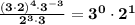 \mathbf{\frac{(3 \cdot 2)^4 \cdot 3^{-3}}{2^3 \cdot 3} = 3^{0} \cdot 2^{1}}