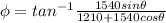\phi = tan^{-1}\frac{1540sin\theta}{1210 + 1540cos\theta}