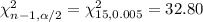 \chi^2_{n-1, \alpha/2}}=\chi^2_{15, 0.005}}=32.80