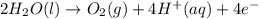 2 H_{2}O (l)\rightarrow O_{2}(g) + 4H^{+}(aq)+ 4e^{-}