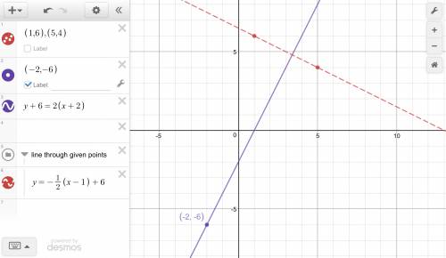 Find an equation of the line that satisfies the given conditions. through (−2, −6);  perpendicular t