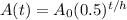 A(t) =A_{0} (0.5)^{t/h}