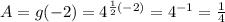 A = g(-2) = 4^{\frac 1 2(-2)} = 4^{-1} = \frac 1 4