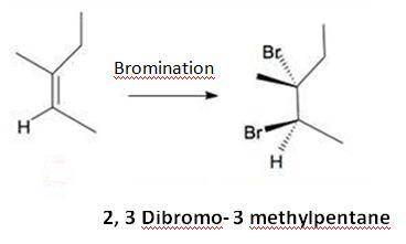Characterize the following alkene as having the e or z configuration. draw the product(s) of bromina