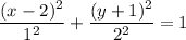 \dfrac{ (x - 2)^2 }{1^2} + \dfrac{ (y+1)^2}{2^2} = 1