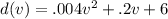 d(v)=.004v^2+.2v+6