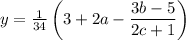 y = \frac 1 {34}\left(3+2a-\dfrac{3b-5}{2c + 1} \right)