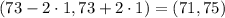 (73 - 2 \cdot 1, 73 + 2 \cdot 1) = (71,75)