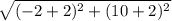 \sqrt{(-2 + 2)^2 + (10 + 2)^2}