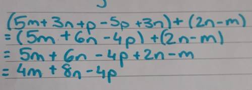 What is the sum of 5m+3n+p-5p+3n and 2n-m