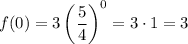 f(0)=3\left(\dfrac{5}{4}\right)^{0}=3\cdot 1=3