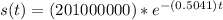 s (t) = (201000000) * e ^ {- (0.5041) t}