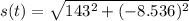 s(t)=\sqrt{143^2+(-8.536)^2}