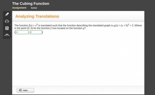 The function f(x) = x3 is translated such that the function describing the translated graph is g(x)