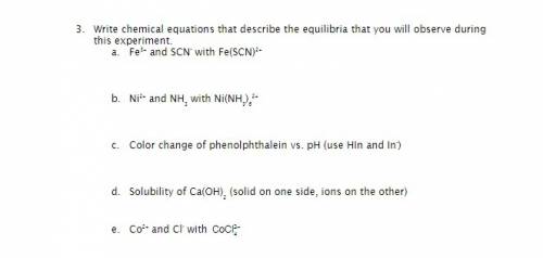 Write balanced chemical equations that describe the equilibrium that you will observe