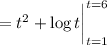 =t^2+\log t\bigg|_{t=1}^{t=6}