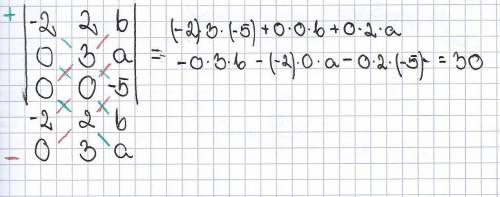 What is the determinant?  (3x3 matrix) [ -2 2 b 0 3 a 0 0 -5]