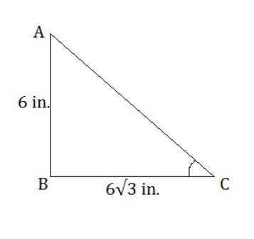 One leg of a right triangle measures 6 inches. the remaining leg measures 6 square root of 3 inches.