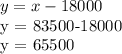 y = x-18000&#10;&#10;y = 83500-18000&#10;&#10;y = 65500