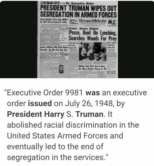 Why did president truman issue executive order 19981 in 1948