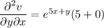 \dfrac{\partial^2 v}{\partial y\partial x}=e^{5x+y}(5+0)